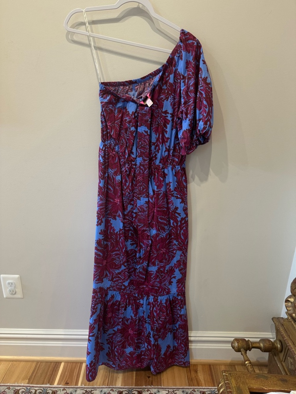 Lilly Pulitzer Blue & Burgundy One-Shoulder Floral Maxi